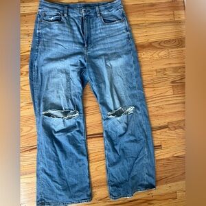 American Eagle Outfitters Blue Relaxed Jeans with Distressed Details